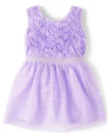 Baby And Toddler Girls 3D Rosette Mesh Fit Flare Dress