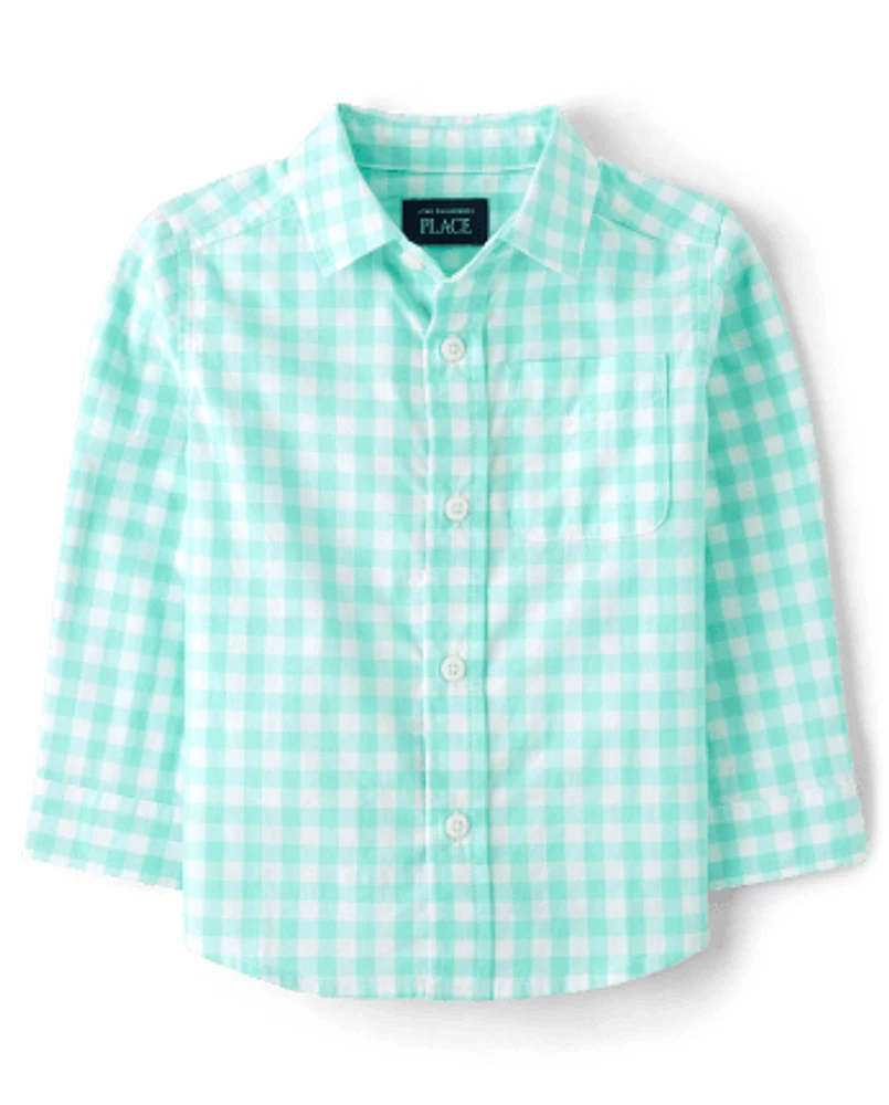 Boys Dad And Me Short Sleeve Rainbow Gingham Poplin Button Up Shirt