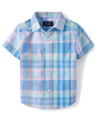 Baby And Toddler Boys Plaid Poplin Button Up Shirt