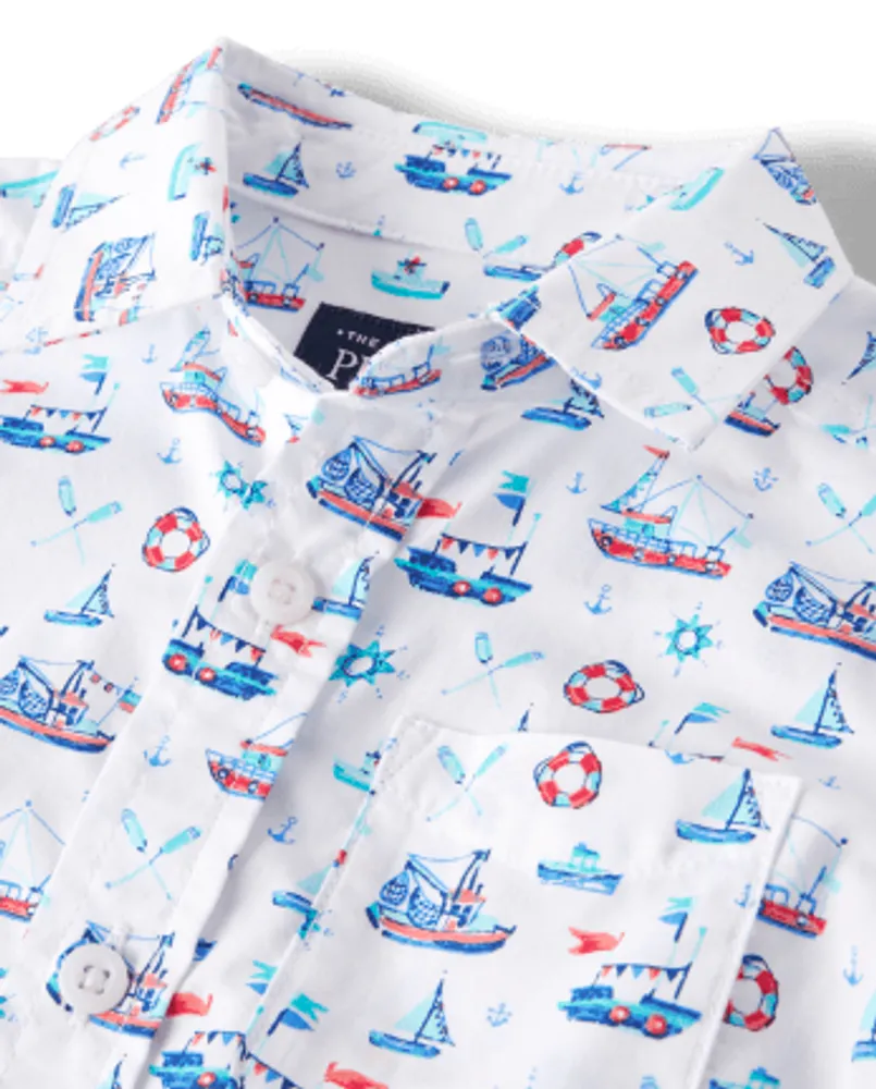 Baby And Toddler Boys Sailboat Poplin Button Up Shirt