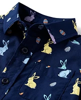 Baby And Toddler Boys Bunny Poplin Button Up Shirt