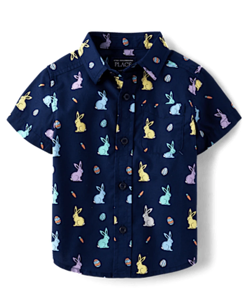 Baby And Toddler Boys Bunny Poplin Button Up Shirt