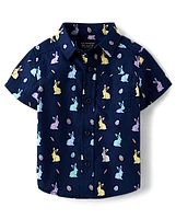 Baby And Toddler Boys Bunny Poplin Button Up Shirt