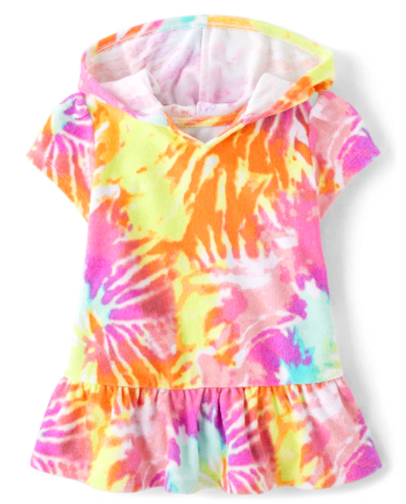 Cache-maillot en tissu éponge effet tie-dye arc-en-ciel pour bébés et petites filles