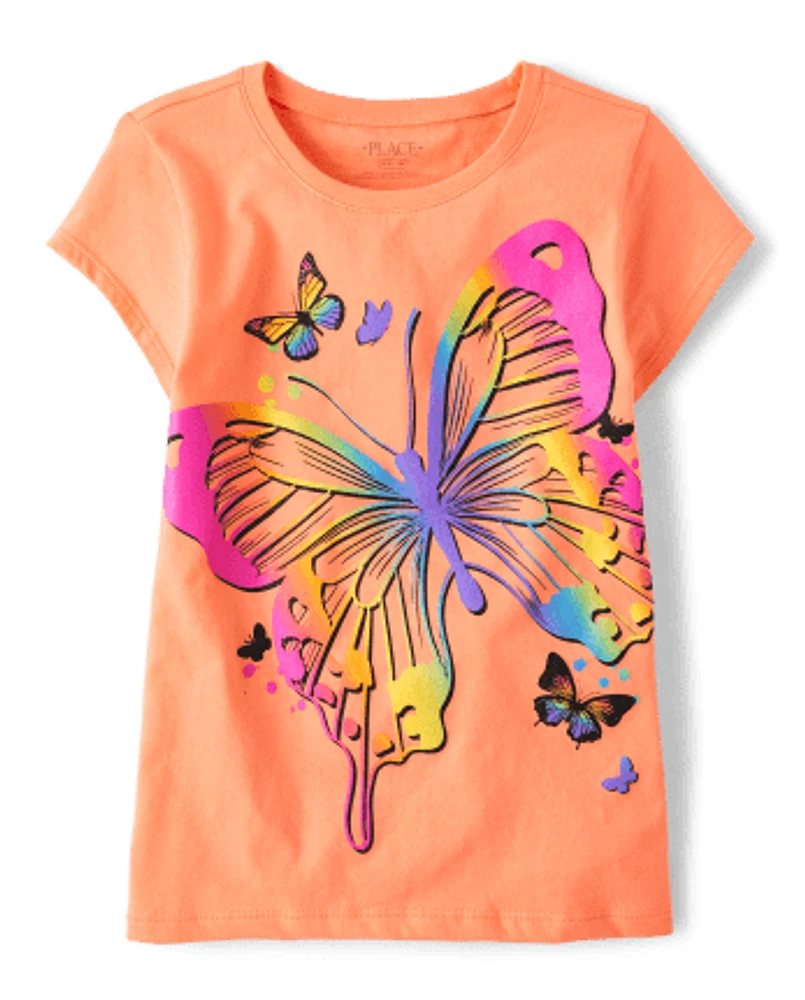 Fille arc-en-ciel Papillon T-shirt imprim