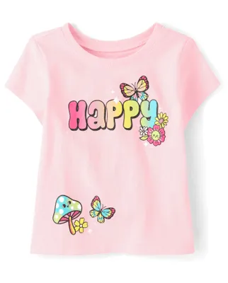 Baby And Toddler Girls Happy Graphic Tee