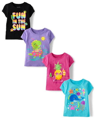 Baby And Toddler Girls Summer Graphic Tee 4-Pack