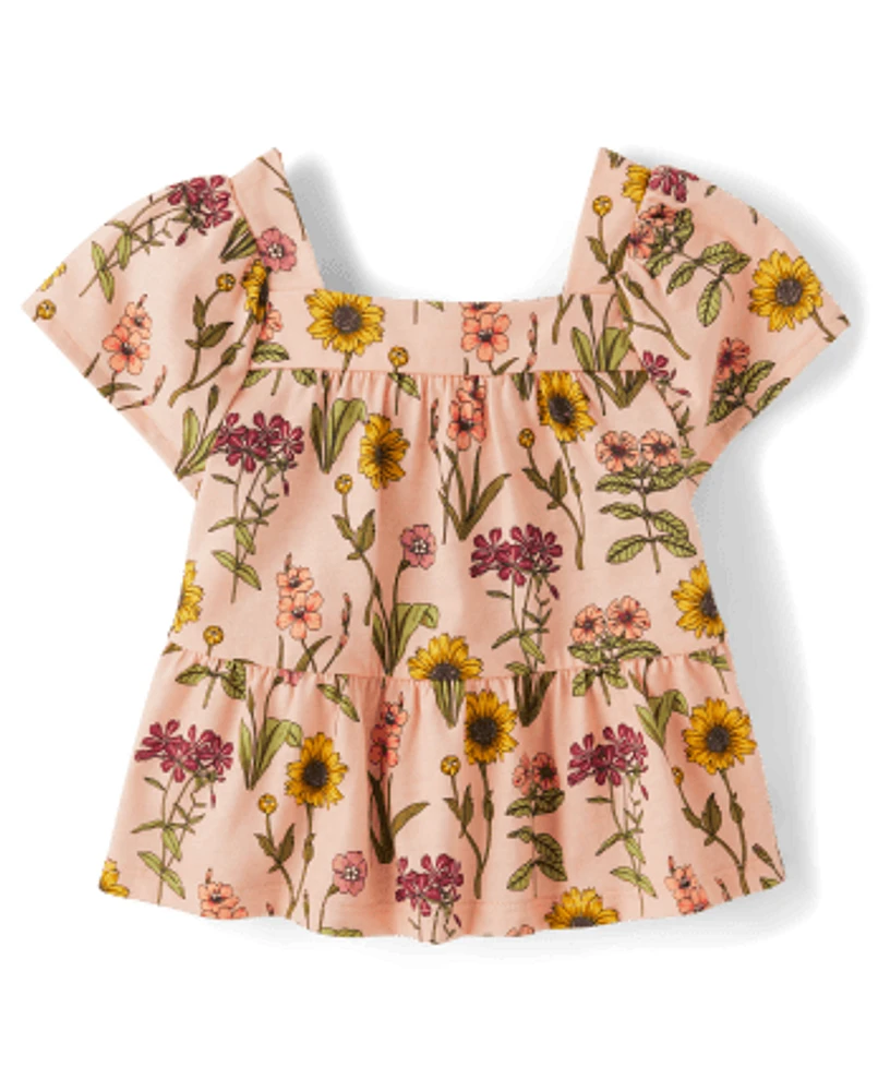 Toddler Girls Floral Tiered Top