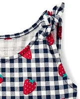 Baby And Toddler Girls Gingham Strawberry Tie Shoulder Dress