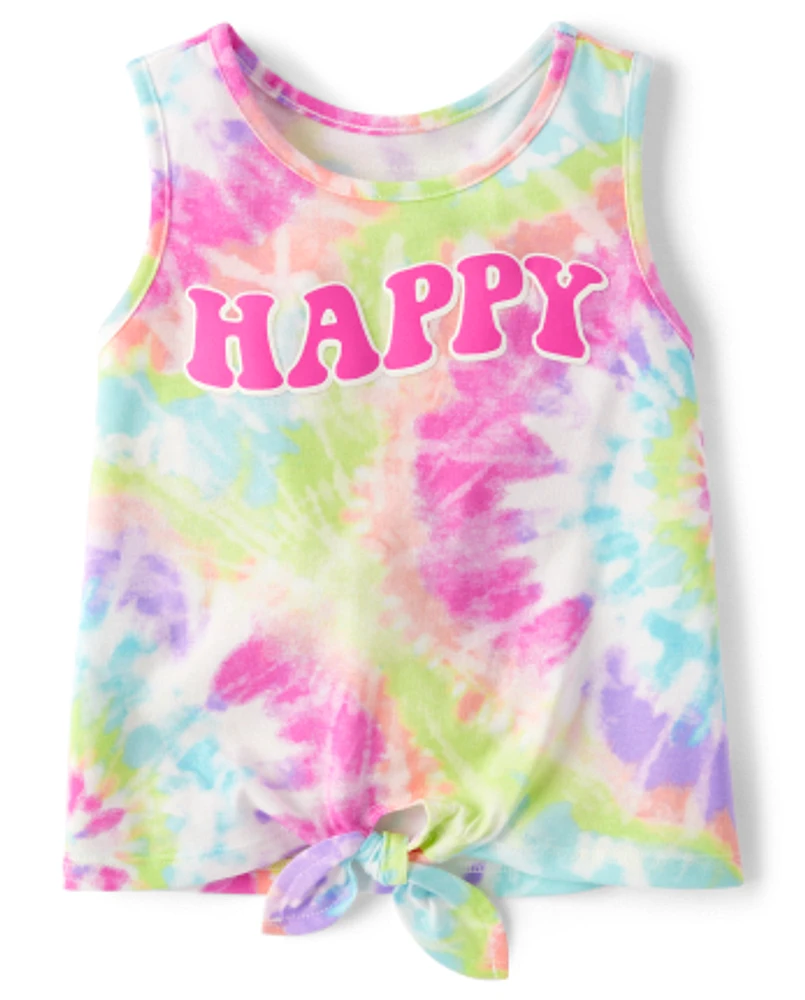 Baby And Toddler Girls Rainbow Tie Dye Happy Tank Top