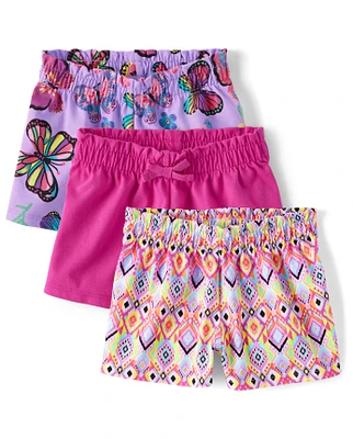 Toddler Girls Butterfly Paperbag Waist Shorts 3-Pack