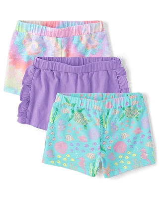 Toddler Girls Rainbow Tie Dye Ruffle Shorts 3-Pack
