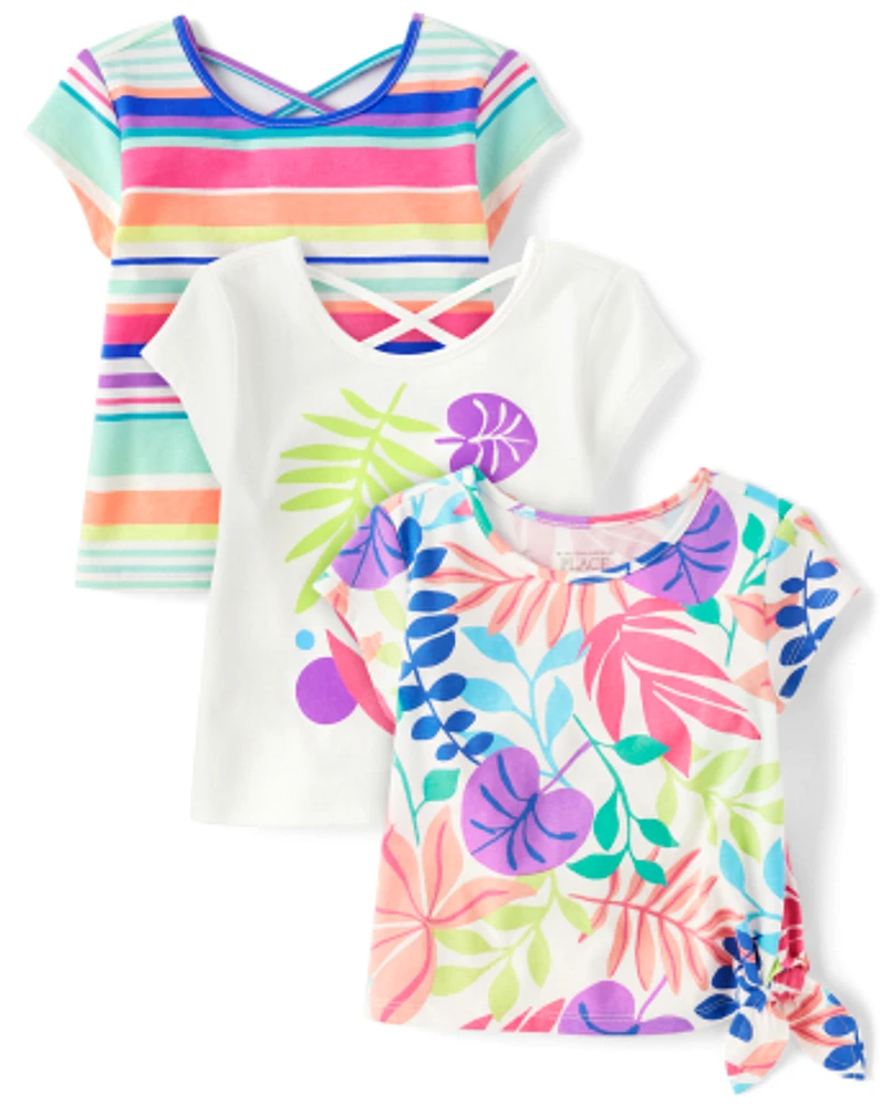 Lot de 3 hauts à feuilles tropicales pour petites filles