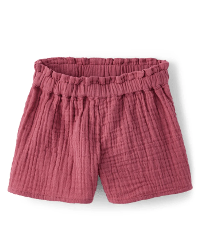 Toddler Girls Gauze Paperbag Waist Shorts