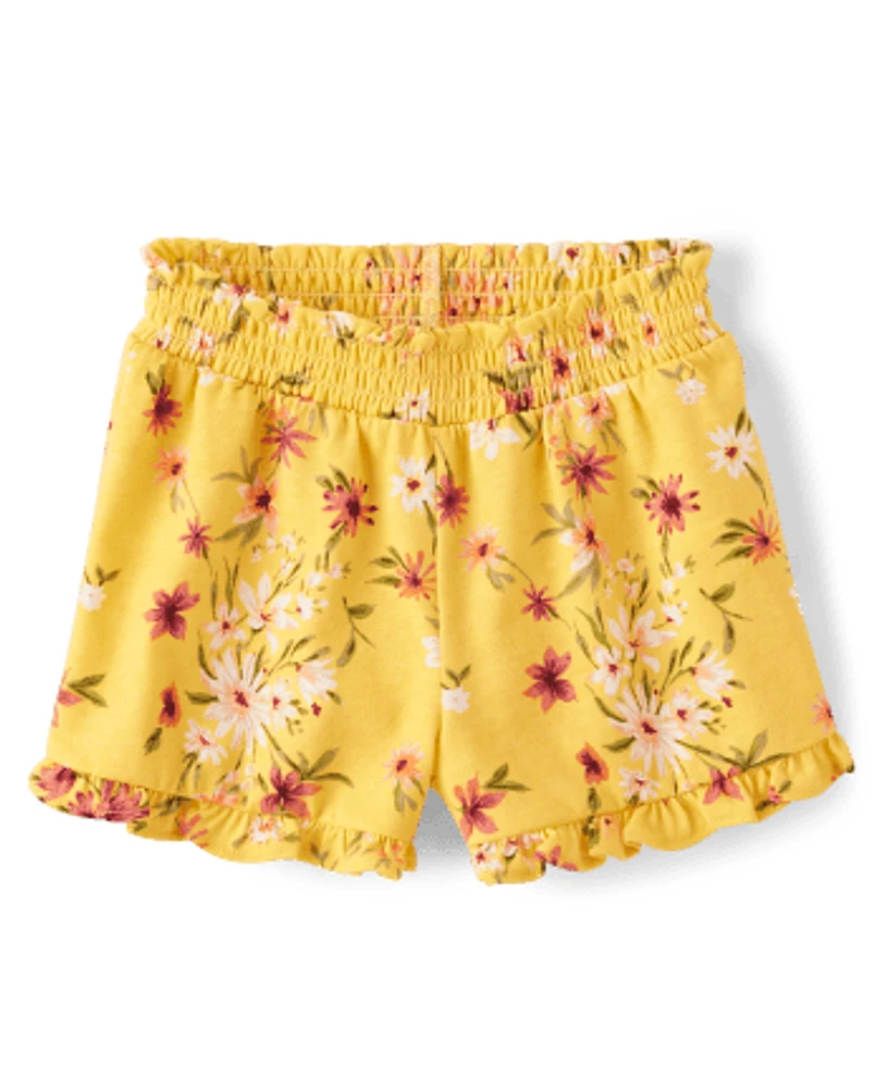 Toddler Girls Floral Ruffle Paperbag Waist Shorts