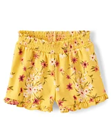Toddler Girls Floral Ruffle Paperbag Waist Shorts