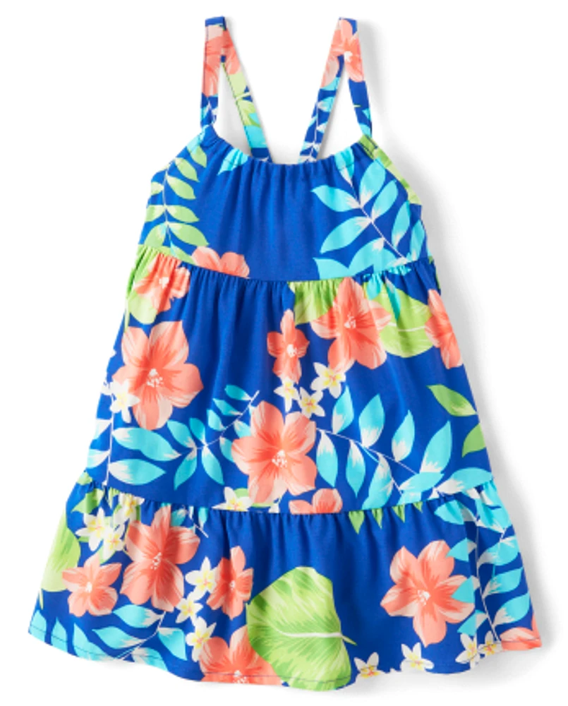 Robe tropicale assortie à plusieurs niveaux pour petites filles