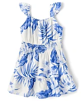 Toddler Girls Matching Family Tropical Smocked Ruffle Dress