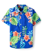 Boys Matching Family Tropical Poplin Button Up Shirt