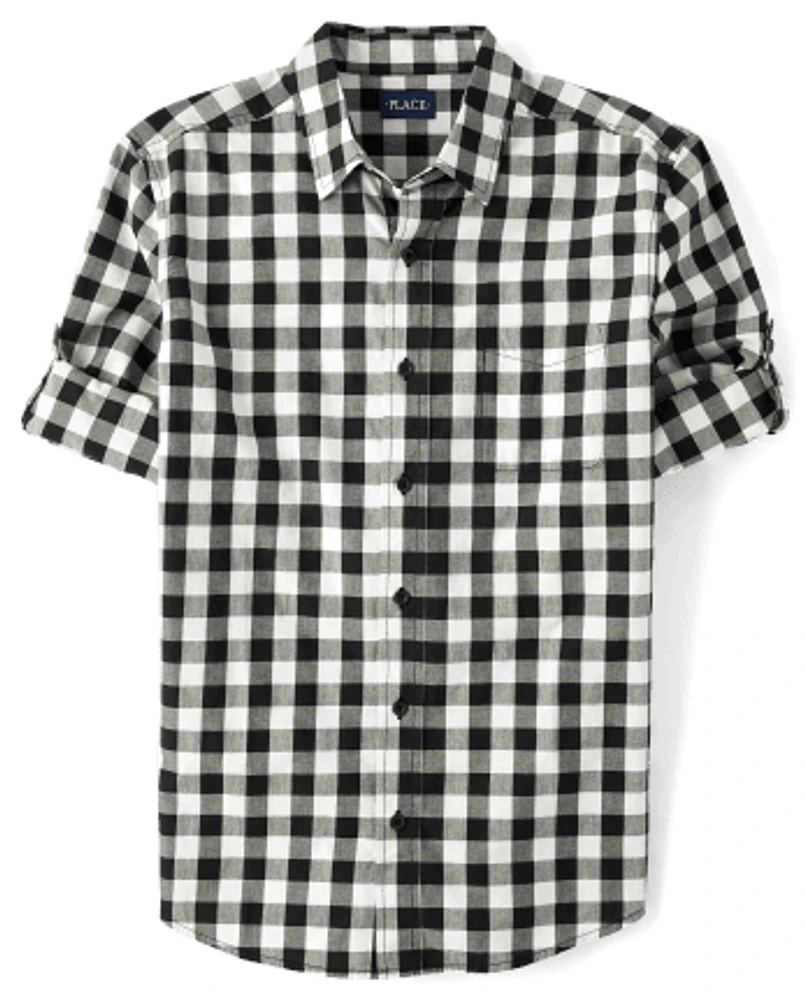 Mens Matching Family Gingham Poplin Button Up Shirt