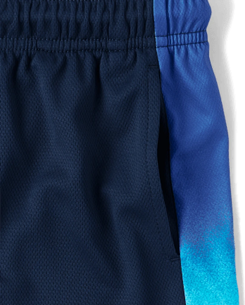 Boys Ombre Side Stripe Mesh Performance Basketball Shorts