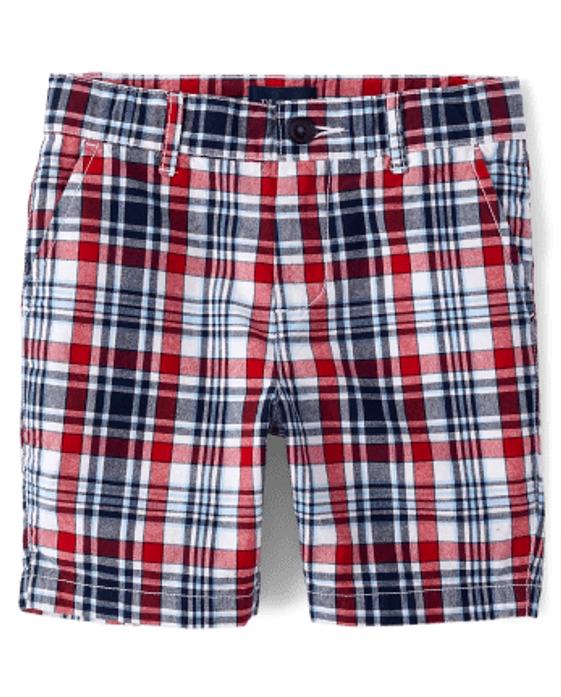 Boys Plaid Chino Shorts