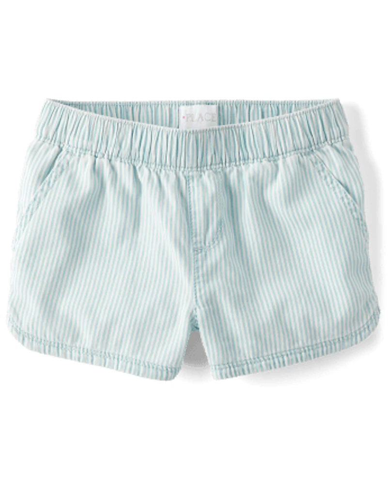 Girls Striped Chambray Pull On Shorts