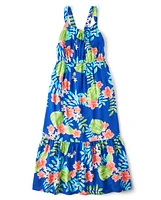 Womens Matching Family Tropical Midi Tiered Dress