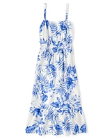 Womens Matching Family Tropical Midi Ruffle Dress