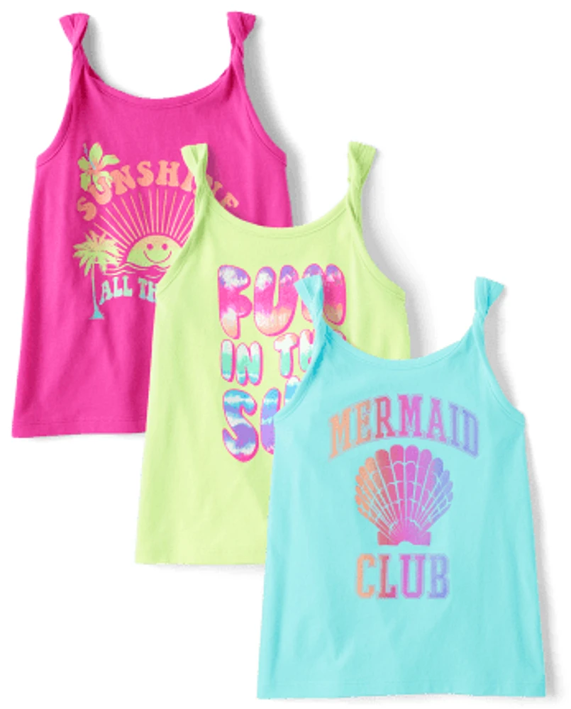 Girls Mermaid Club Twist Strap Tank Top 3-Pack