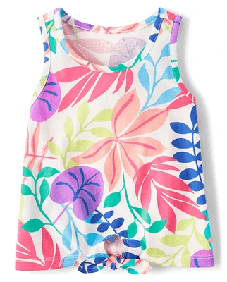 Girls Tropical Leaf Tie Front Tank Top