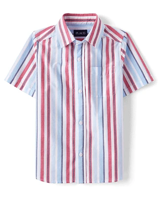 Boys Striped Poplin Button Up Shirt