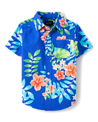 Baby And Toddler Boys Matching Family Tropical Poplin Button Up Shirt