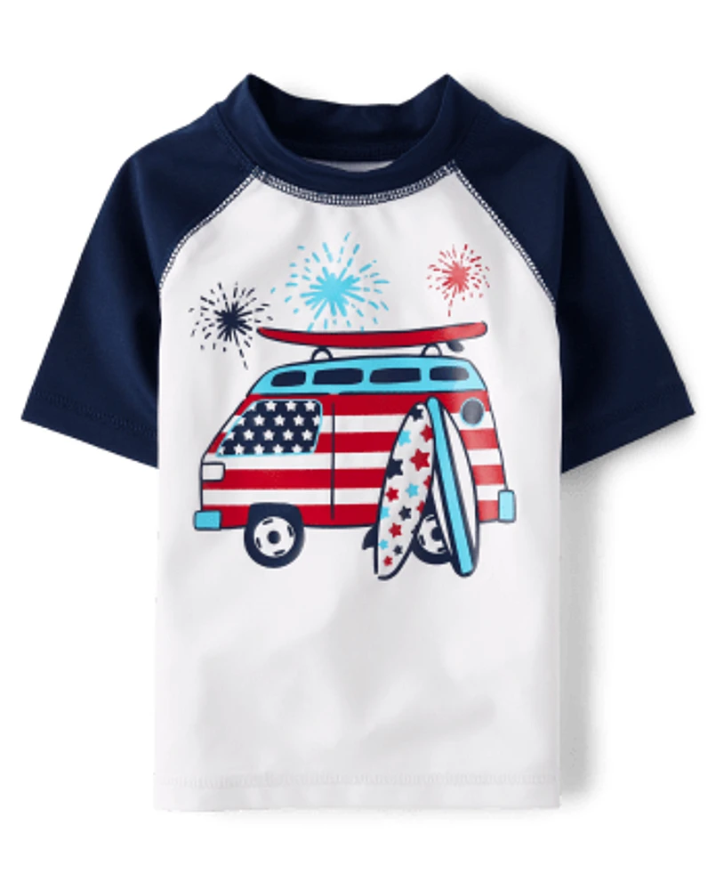 Baby And Toddler Boys American Flag Surfboard Van Rashguard