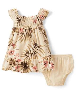 Baby Girls Matching Family Tropical Smocked Ruffle Dress