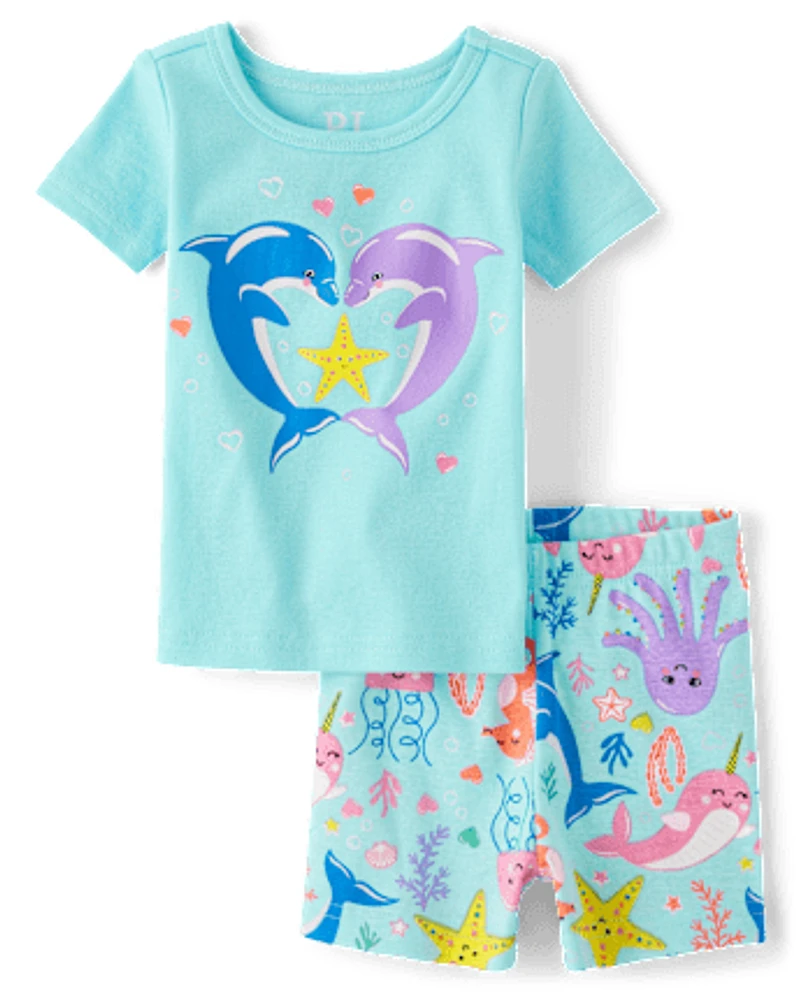 Baby And Toddler Girls Dolphin Snug Fit Cotton Pajamas