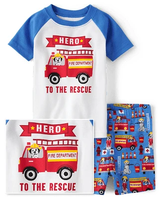 Pyjama en coton ajusté avec camion de pompiers pour bébés et tout-petits garçons