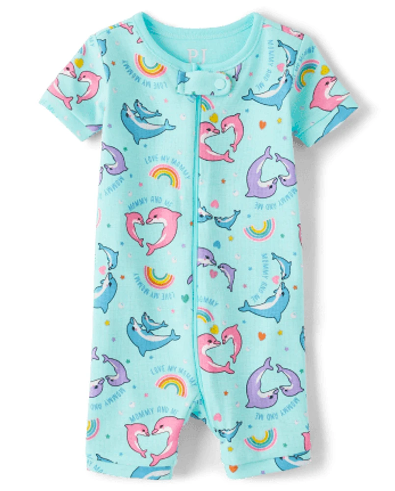Baby And Toddler Girls Dolphin Snug Fit Cotton One Piece Pajamas