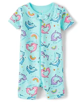 Baby And Toddler Girls Dolphin Snug Fit Cotton One Piece Pajamas