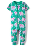 Baby And Toddler Girls Elephant Snug Fit Cotton One Piece Pajamas