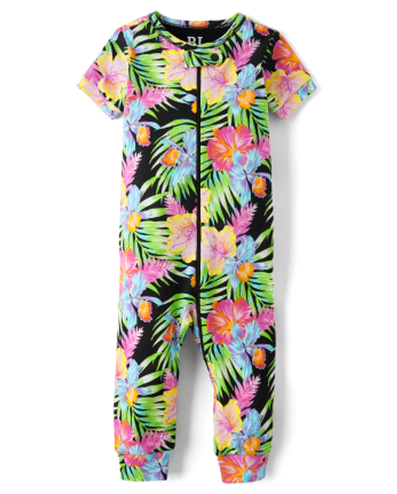 Baby And Toddler Girls Tropical Snug Fit Cotton One Piece Pajamas