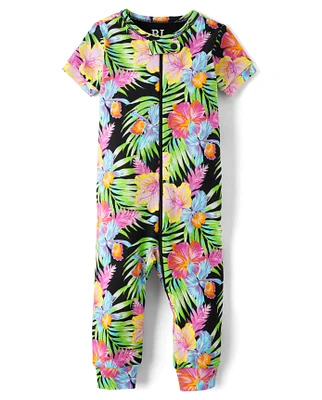 Baby And Toddler Girls Tropical Snug Fit Cotton One Piece Pajamas