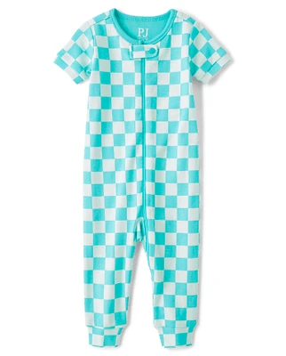 Unisex Baby And Toddler Checkerboard Snug Fit Cotton One Piece Pajamas