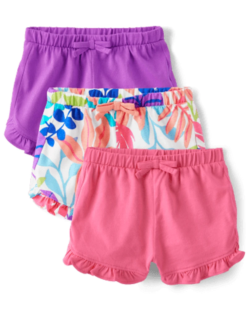 Baby Girls Tropical Leaf Ruffle Shorts 3-Pack