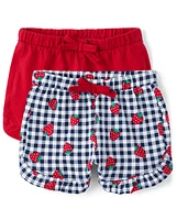 Baby Girls Gingham Strawberry Ruffle Shorts 2-Pack