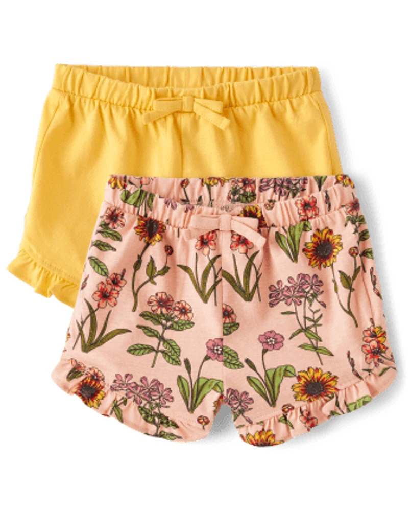 Lot de 2 shorts à volants et fleurs pour bébé fille