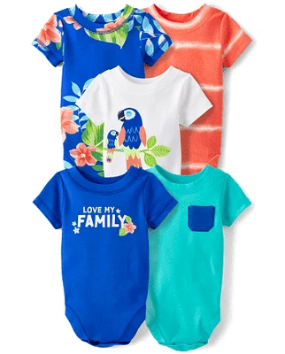 Lot de 5 bodys tropicaux pour bébé garçon