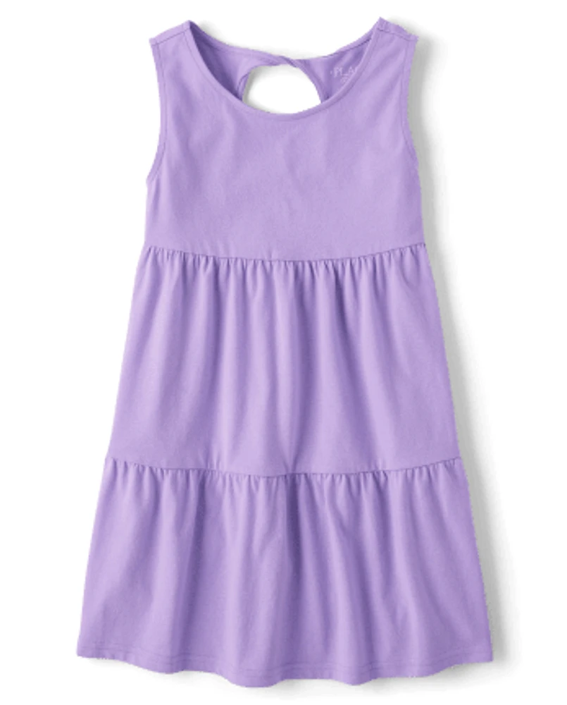 Girls Twist Back Tiered Dress