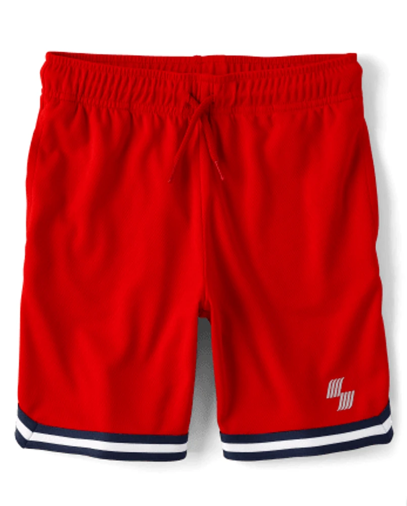 Boys Striped Hem Mesh Performance Basketball Shorts