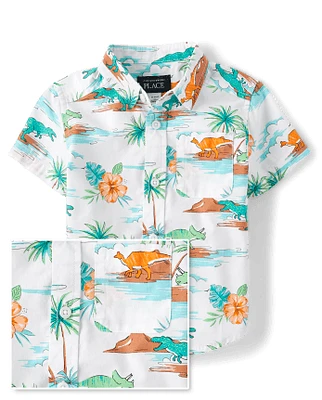 Baby And Toddler Boys Tropical Dino Poplin Button Up Shirt